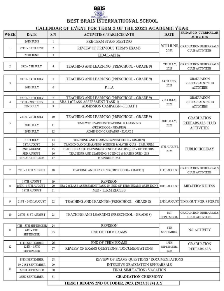 New School Academic Calendar 2025-25